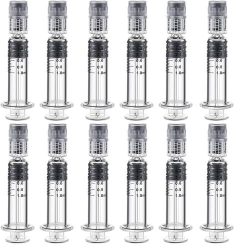 Nuanchu 12 حزمة 1ml البورسليكات الزجاج Luer أداة قياس أغذية الحيوانات الأليفة أداة قياس الزجاج القابلة لإعادة الاستخدام مع 14 غيغا حادة تلميح تعبئتها بشكل فردي للاستخدام للفنون والحرف، والسوائل السميكة، والزيوت، والغراء، والحبر in Kuwait