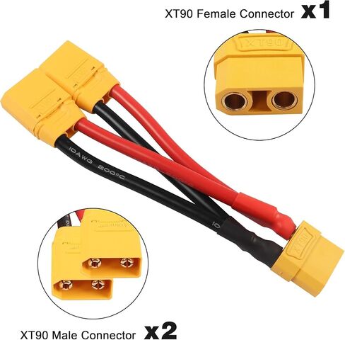 2-حزمة XT90 التوصيل كابل موصل البطارية الموازية 1-أنثى إلى 2-ذكر محول متوازي Y-الفاصل 12AWG ل Quadcopters Multirotors RC LiPo البطارية in Kuwait