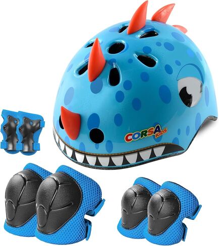Toddler Kids Dinosaur Bike Helmet and Pad Set, Adjustable Protective Gear with Knee Elbow Pads and Wrist Guard, Bicycle Helmet Safety Gear for Child Boys Girls Ages 1-8 in Saudi Arabia