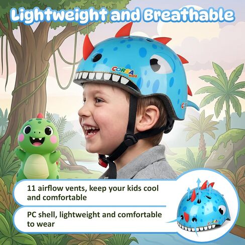 Toddler Kids Dinosaur Bike Helmet and Pad Set, Adjustable Protective Gear with Knee Elbow Pads and Wrist Guard, Bicycle Helmet Safety Gear for Child Boys Girls Ages 1-8 in Saudi Arabia