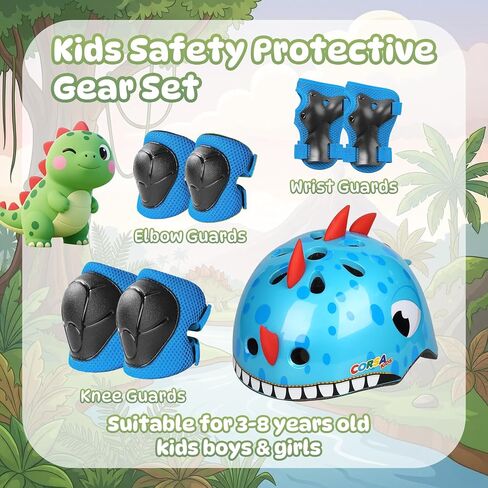 Toddler Kids Dinosaur Bike Helmet and Pad Set, Adjustable Protective Gear with Knee Elbow Pads and Wrist Guard, Bicycle Helmet Safety Gear for Child Boys Girls Ages 1-8 in Saudi Arabia