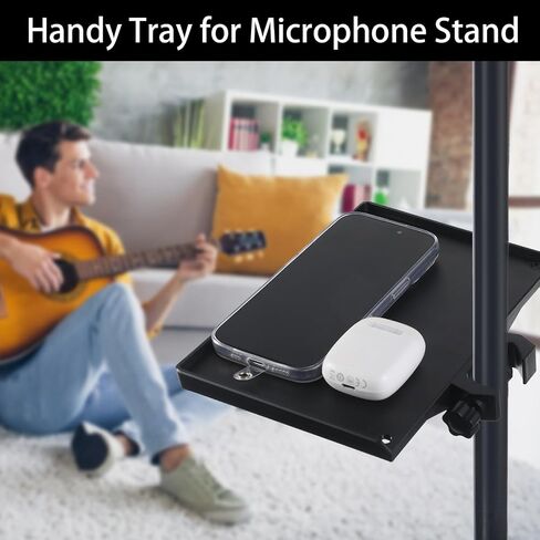 Microphone Stand Tray, Plastic Clamp on Firm Rack Tray Holder, Adjustable Mic Stand Desk Shelf with 4 Pound Capacity for Stage, Music Sheet, Recording, Live Streaming, Karaoke, Podcast (7.9" × 5.5") in Saudi Arabia