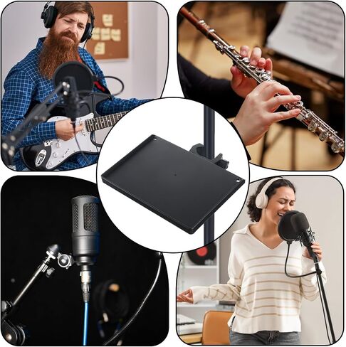 Microphone Stand Tray, Plastic Clamp on Firm Rack Tray Holder, Adjustable Mic Stand Desk Shelf with 4 Pound Capacity for Stage, Music Sheet, Recording, Live Streaming, Karaoke, Podcast (7.9" × 5.5") in Saudi Arabia