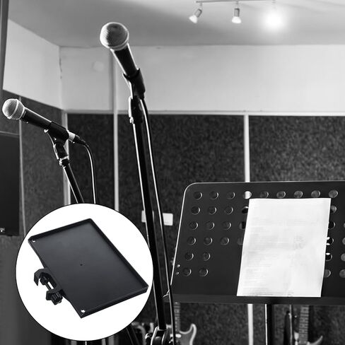 Microphone Stand Tray, Plastic Clamp on Firm Rack Tray Holder, Adjustable Mic Stand Desk Shelf with 4 Pound Capacity for Stage, Music Sheet, Recording, Live Streaming, Karaoke, Podcast (7.9" × 5.5") in Saudi Arabia