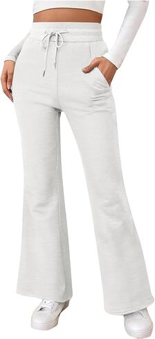 Women's Yoga Pants Flared High Waisted Stretch Drawstring Causal Pants Workout Gym with Pockets in Kuwait