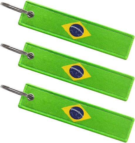 3 Pack Brazil Flag Brazilian Flag Keychain Tag with Key Ring - Keys, Cars, Motorcycles, Backpacks, Luggage and Gifts - EDC in Kuwait