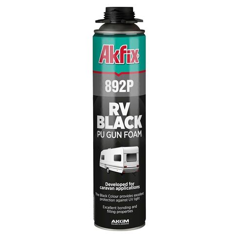مانع تسرب رغوي بخاخ أسود Akfix 892P (2x24oz) - عزل موسع من البولي يوريثين مقاوم للأشعة فوق البنفسجية، مقاوم للماء، للمركبات الترفيهية والبركة والشلال والمناظر الطبيعية | يتضمن مسدسًا ومنظفًا | 24oz 2 حزمة in Kuwait