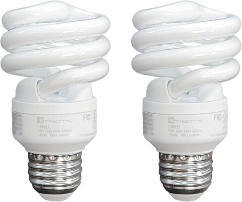 مصابيح الإضاءة الفلورية المدمجة Xtricity T2 حلزونية، قاعدة E26 (4 عبوات) | 13 وات (ما يعادل 60 وات)، 2700 كلفن أبيض ناعم، 900 لومن، CFL، 120 فولت - مدرج في قائمة UL in Kuwait