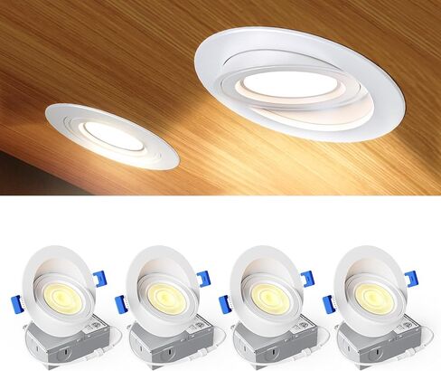 Ensenior 4 عبوات 4 بوصات Gimbal LED غائرة، 5CCT 2700K-5000K، 360 درجة + 90 درجة قابلة للتعديل، قابلة للتعتيم، ألومنيوم، CRI90+، 900LM 9W 120V، إضاءة مجوفة لمقلة العين، يمكن أن تضيء الاتجاه، ETL&FCC&IC in Kuwait