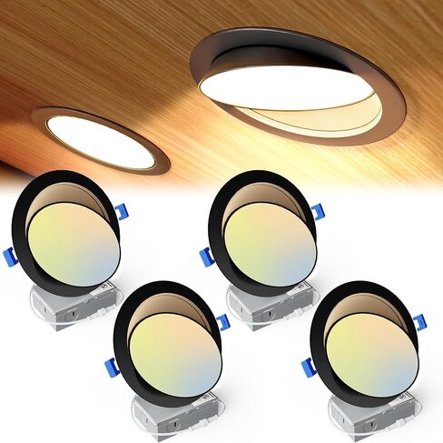 Ensenior 4 Pack 4 inch Gimbal Led Recessed Light, 5CCT 2700K-5000K, 360°+90° Adjustable, Dimmable, Aluminum, CRI90+, 900LM 9W 120V, Eyeball Recessed Lighting, Directional Can Light, ETL&FCC&IC in Saudi Arabia