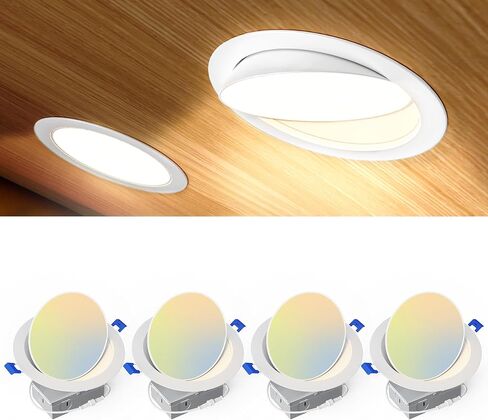 Ensenior 4 Pack 4 inch Gimbal Led Recessed Light, 5CCT 2700K-5000K, 360°+90° Adjustable, Dimmable, Aluminum, CRI90+, 900LM 9W 120V, Eyeball Recessed Lighting, Directional Can Light, ETL&FCC&IC in Saudi Arabia