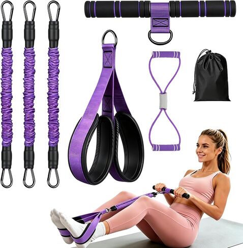 ترقية الفرقة المقاومة دواسة دائم مع مقبض، 75LBS قابل للتعديل 3 أنبوب جهاز دواسة القدم بولير ممارسة العصابات للقلب، وتقاسم المنافع، والخصر، والساقين، والذراعين، والجلوس معدات التمرين للنساء in Kuwait