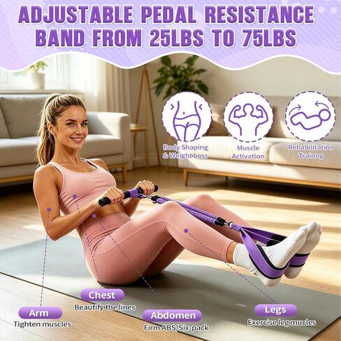 ترقية الفرقة المقاومة دواسة دائم مع مقبض، 75LBS قابل للتعديل 3 أنبوب جهاز دواسة القدم بولير ممارسة العصابات للقلب، وتقاسم المنافع، والخصر، والساقين، والذراعين، والجلوس معدات التمرين للنساء in Kuwait