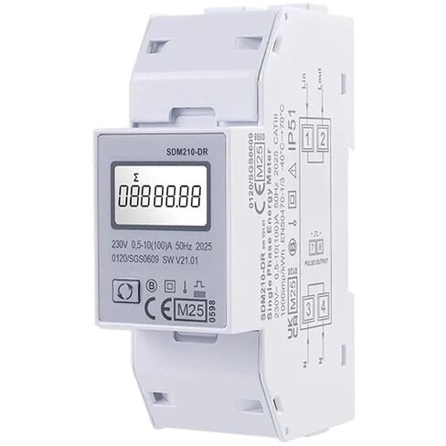 SDM210-DR 10(100) A, Single Phase Din Rail Energy Meter, Resetable Energy, 100A, Pulse Output in Kuwait