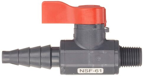 Asahi America-1078002 صمام كروي Labcock PVC، مضمن، جسم موحد، رافعة، 1/4 بوصة NPT ذكر × 3/8 خرطوم in Kuwait