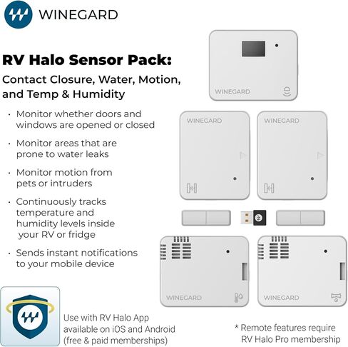 حزمة مستشعر Winegard HS‑K001 RV Halo - الاتصال ودرجة الحرارة والرطوبة والماء وأجهزة استشعار الحركة PIR - دونجل بلوتوث - مجموعة أجهزة استشعار متعددة لنظام RV Halo الذكي in Kuwait