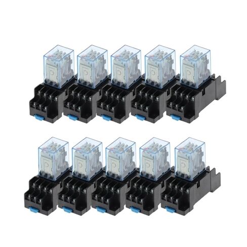 10 مجموعات MY4NJ HH54P تيار مستمر 12 فولت 24 فولت 110 فولت 220 فولت تيار متردد لفائف الطاقة مرحل للأغراض العامة 14 دبابيس 4NO 4NC 5A مع قاعدة مقبس PYF14A (التيار المتناوب 380 فولت) in Kuwait