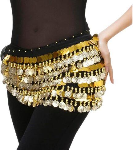 Belly Dance Hip Scarf Chiffon Belly Dance Skirt Wrap Belt Skirt with Gold Coins Belly Dance Costume for Women in Saudi Arabia