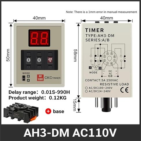 AH3-DM شاشة ديجيتال وقت التتابع أوضاع مزدوجة عالية الدقة LED تأخير الموقت 0.01S-990H 12 ~ 380V لأنظمة التحكم الكهربائية (AC110V) in Kuwait