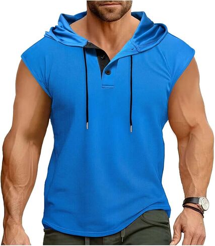 Mens Workout Tank Hoodie Lightweight Casual Muscle Shirts Gym Basketball Running Sports Shirt Athletic Summer Tops in Kuwait