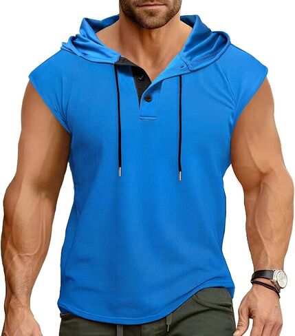 Mens Workout Tank Hoodie Lightweight Casual Muscle Shirts Gym Basketball Running Sports Shirt Athletic Summer Tops in Kuwait