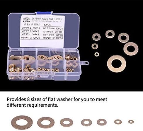 طقم غسالات نحاس 180 قطعة - ملابس - للاستخدامات المتعددة M2/M2.5/M3/M4/M5/M6/M8/M10 in Kuwait