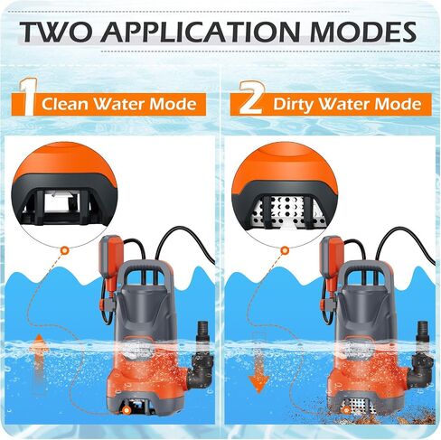 Sump Pump with Float Switch Submersible Water Pump Automatic 1.2HP 5000GPH Portable Dirty Clean Water Transfer Pump for Pool Draining Hot Tub Basement in Kuwait