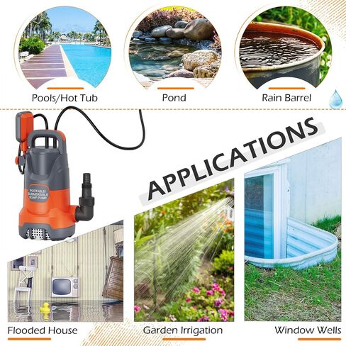Sump Pump with Float Switch Submersible Water Pump Automatic 1.2HP 5000GPH Portable Dirty Clean Water Transfer Pump for Pool Draining Hot Tub Basement in Kuwait