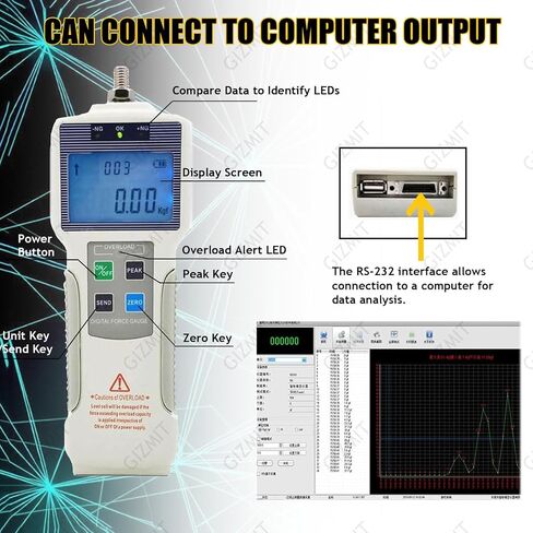 Desktop Tensile Testing Machine, Digital Pull Force Tester, Hand Crank Vertical Tensile Test Bench, with 5 Probes, 2 Testing Clamp, Stroke 270mm, for Compression and Tension Testing 500N in Kuwait