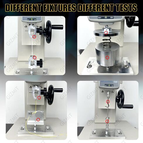 Desktop Tensile Testing Machine, Digital Pull Force Tester, Hand Crank Vertical Tensile Test Bench, with 5 Probes, 2 Testing Clamp, Stroke 270mm, for Compression and Tension Testing 500N in Kuwait