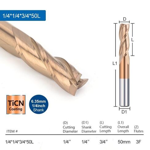 3 Flute CNC Router Bits Solid Carbide End Mill TiCN Coated Spiral Milling Cutter for Woodworking 1/4-Inch Shank in Kuwait