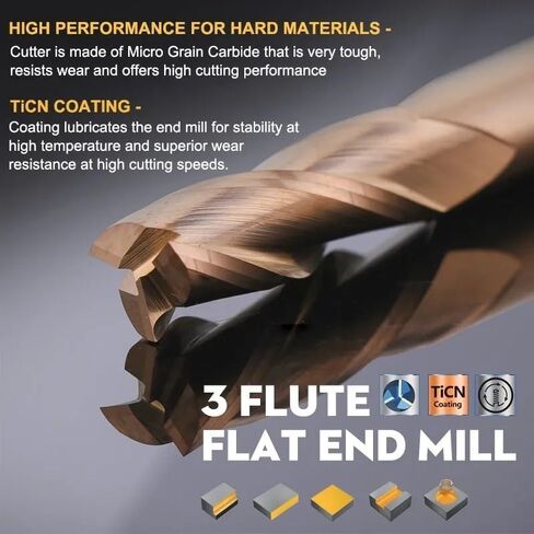 3 Flute CNC Router Bits Solid Carbide End Mill TiCN Coated Spiral Milling Cutter for Woodworking 1/4-Inch Shank in Kuwait