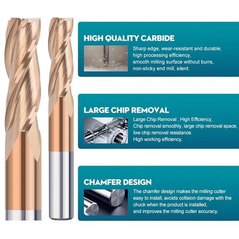 3 Flute CNC Router Bits Solid Carbide End Mill TiCN Coated Spiral Milling Cutter for Woodworking 1/4-Inch Shank in Kuwait