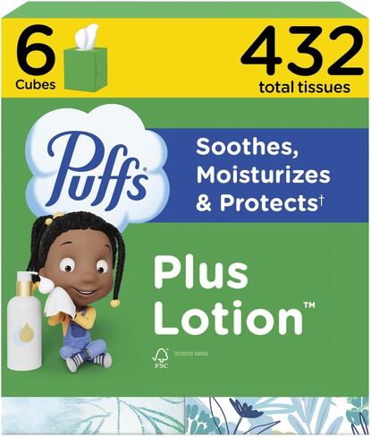 Puffs Facial Tissue Plus Lotion, Mega Cube Box, 72 Tissues Per Box, 6 Count in Saudi Arabia