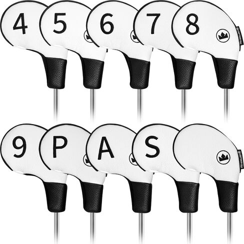 مجموعة أغطية رأس من جلد البولي يوريثان الفاخر من Craftsman Golf مكونة من 10 قطع مع رقم النادي المطرز (4-9، PW، AW، SW، فارغ) بطانة واقية ناعمة هدية مناسبة للرجال والنساء in Kuwait
