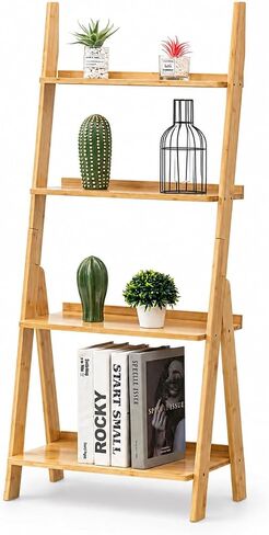 Maydear Bamboo Ladder Shelf Bookcase ، رف الكتب المائل من 5 مستويات رفوف قائم بذاته منظمات تخزين لغرفة المعيشة ، غرفة النوم ، المطبخ ، المكتب المنزلي ، الشرفة ، الجوز in Kuwait
