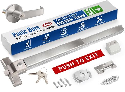 Push Bar Panic Exit Device for Emergency Exit Doors with Door Handle- 304 Stainless Steel Panic Bars for Exit Doors, 38" Commercial Push Bar Panic Exit Device for 39"-53" Wood/Metal Door (Silver) in Saudi Arabia