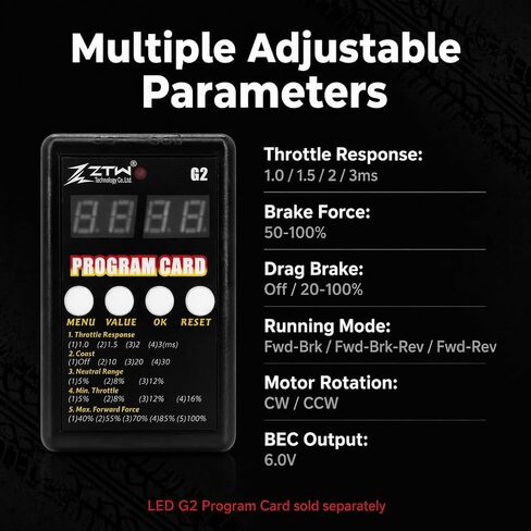 ZTW Beast G2 SL 80A ESC 2-3S Waterproof Sensorless Brushless Speed Controller 6V/3A SBEC for 1/10 RC Car RTR Truck Buggy in Saudi Arabia
