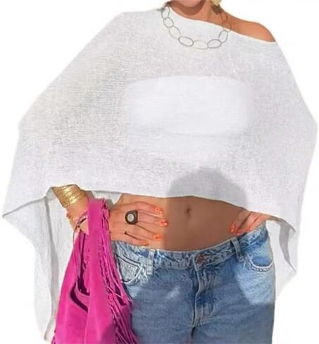 Women Sheer Knit Poncho Y2k See Through Shrug Crochet Mesh Cover Up Lightweight Asymmetrical Beach Shawl Cape Top in Saudi Arabia