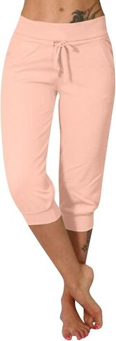 Capri Pants for Women Drawstring High Waisted Lightweight Hiking Joggers Workout Capris Yoga Sweatpants with Pockets in Kuwait
