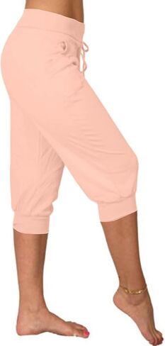 Capri Pants for Women Drawstring High Waisted Lightweight Hiking Joggers Workout Capris Yoga Sweatpants with Pockets in Kuwait