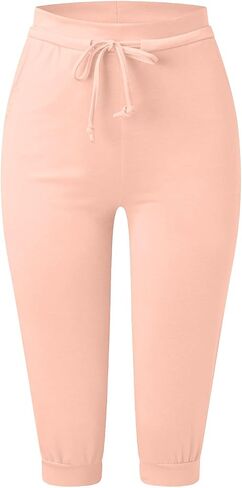 Capri Pants for Women Drawstring High Waisted Lightweight Hiking Joggers Workout Capris Yoga Sweatpants with Pockets in Kuwait