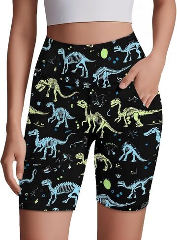 Women's High Waisted Printed Breathable Biker Shorts with Pockets for Gym Workout Yoga Running Athletic XS-3XL in Kuwait