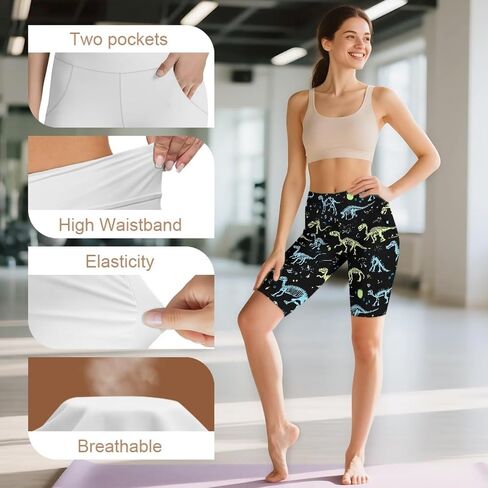 Women's High Waisted Printed Breathable Biker Shorts with Pockets for Gym Workout Yoga Running Athletic XS-3XL in Kuwait