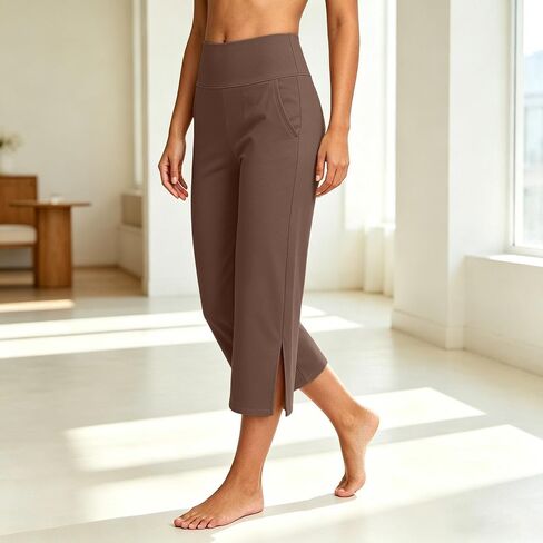 Capri Yoga Pants with Pockets for Women - Workout Lounge Work Stretchy Soft | Move comfortably through yoga, Pilates, shopping, travel, or everyday routines with yoga pants made for effortless daily wear in Kuwait