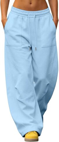 برميل Sweatpants النساء 2026 فضفاض واسعة الساق الرباط مطاطا الخصر ركض صالة السراويل الترنك مع جيوب in Kuwait