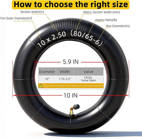 2 Pack 10-Inch Replacement Inner Tubes 10" x 1.95/2.125/2.5 for 6" Rim - Widely Compatible with Kid's Ebike/Tricycle/Strollers & 10-Inch Electric Scooters - BPA/Latex Free Quality Butyl Rubber in Kuwait