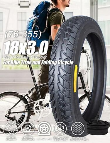 مجموعة أنابيب الإطارات 18X3.0 79-355، مقاومة للثقب ومقاومة للاهتراء للدراجة الكهربائية، دراجة ثلاثية العجلات كهربائية 18 3.0 إطار للطرق الوعرة، أقصى حمل 264 رطل 280 كيلو باسكال in Kuwait