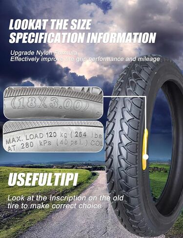 مجموعة أنابيب الإطارات 18X3.0 79-355، مقاومة للثقب ومقاومة للاهتراء للدراجة الكهربائية، دراجة ثلاثية العجلات كهربائية 18 3.0 إطار للطرق الوعرة، أقصى حمل 264 رطل 280 كيلو باسكال in Kuwait