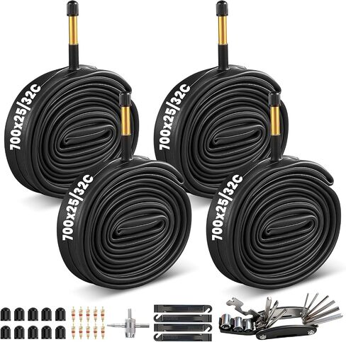 أنبوب دراجة 700c مقاس 28 بوصة 700x25-32c أنابيب داخلية للدراجة متوافقة مع إطارات دراجة 700x25C 700x28C 700X30C 700X32C مع مطاط بوتيل صمام شريدر 60 مم لدراجة المدينة/الطريق/الجبل مقاس 28 بوصة 4 عبوات in Kuwait